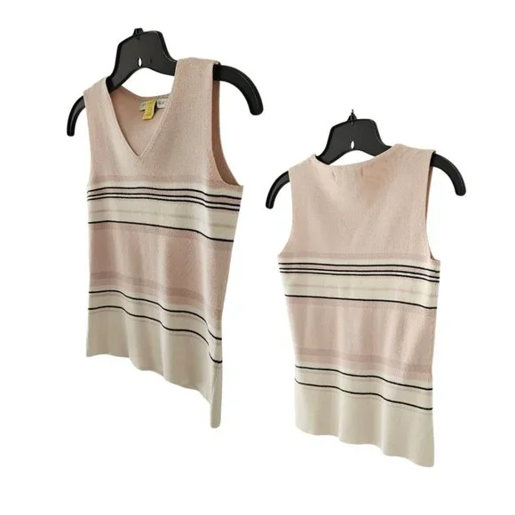 Petite Sophisticate Striped Sweater Set | EUC | XSP | Pink Cream Navy - Picture 9 of 16